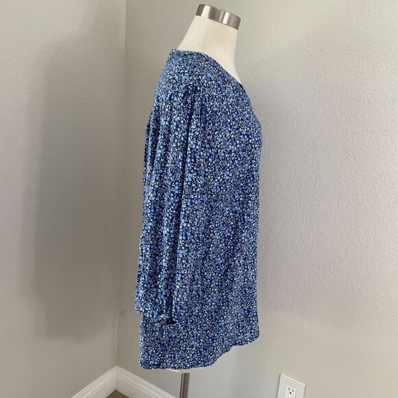 Cynthia Rowley Womens Plus 2X Blue Floral Rayon Blouse Top 3/4 Sleeve Shirt - Picture 3 of 10